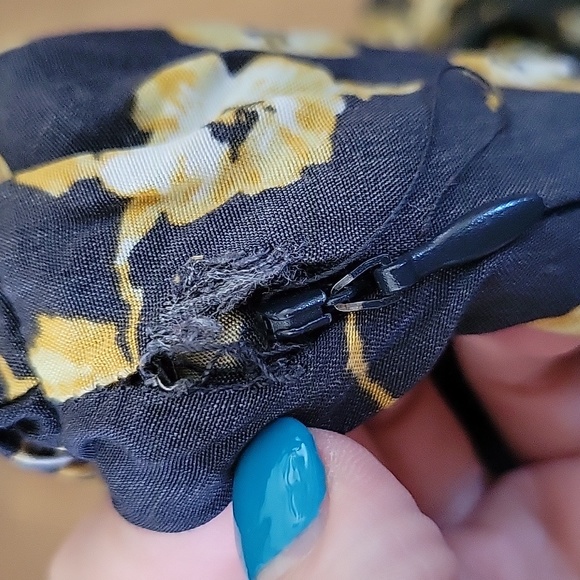 Free People 3/4 Sleeve Washed Black Yellow Floral Print Mini Dress 4 - Picture 9 of 9